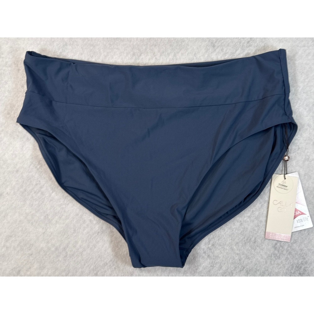 CALIA Womens Wide Band Bottom High Leg Swim Bikini Ardosia‎ Slate Blue 1X NEW
